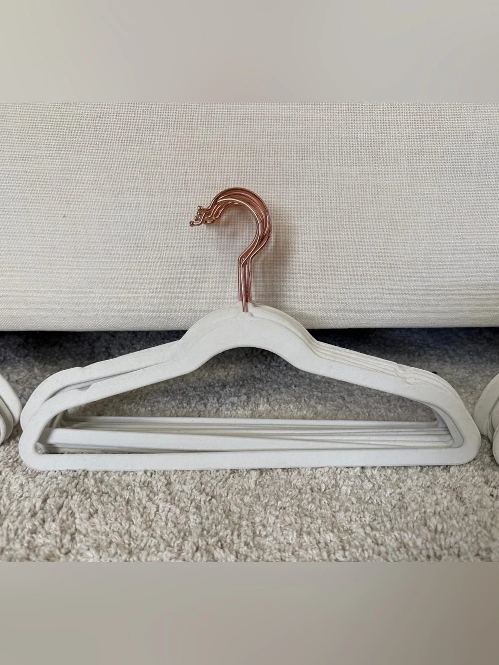 Kid Size White Velvet Non-Slip Clothing Hangers with Rose Gold Hooks - Set of 10